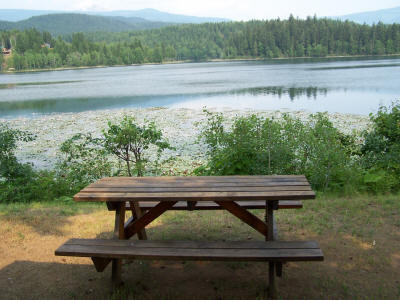 Log cabin, view of Dutch Lake